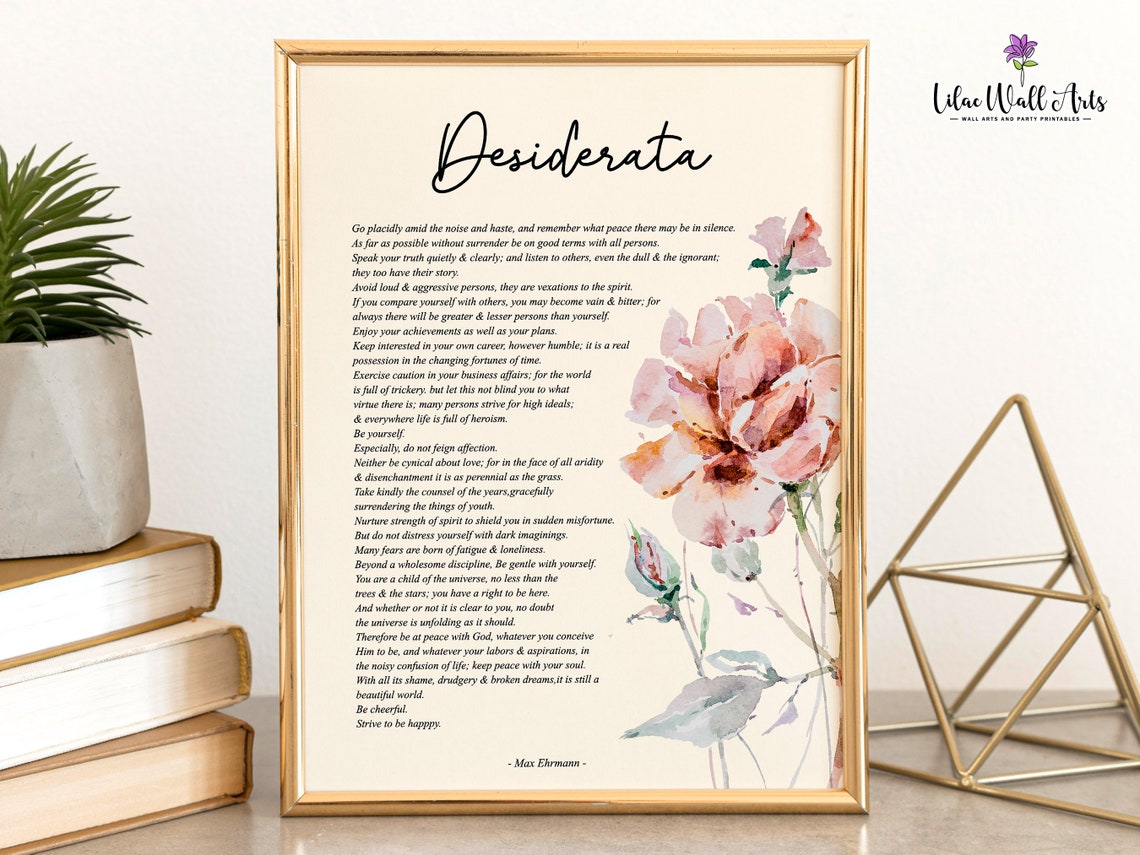 Desiderata Poem Max Ehrmann Pink Floral Watercolor Gift Poster - Image 6