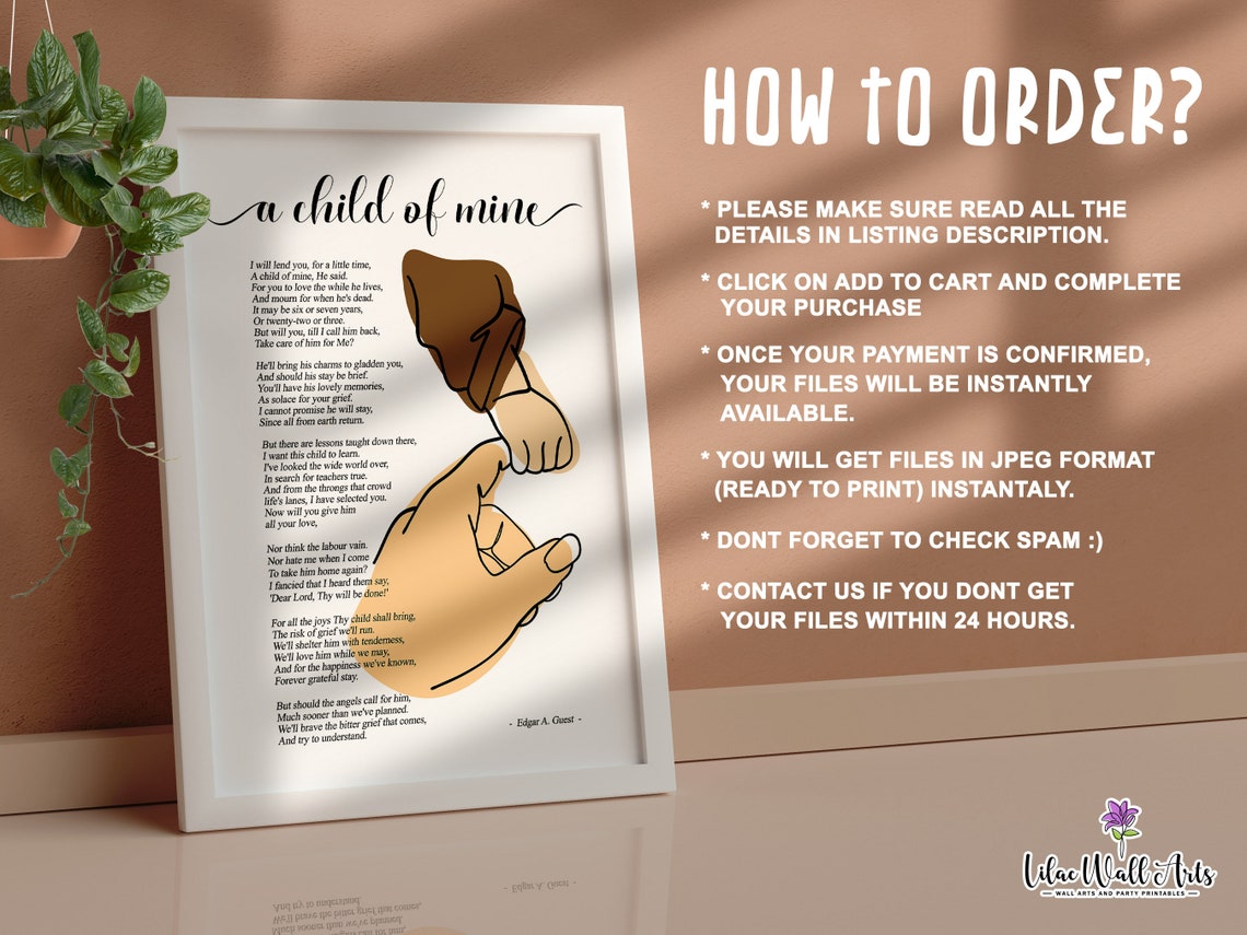 A Child Of Mine Edgar Guest Tender Memorial Comfort Poem Art Poster - Image 3