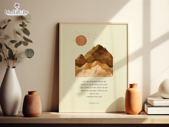 Psalm 143:8 Boho Mountain Sunrise Sunset Landscape Prayer Art Poster