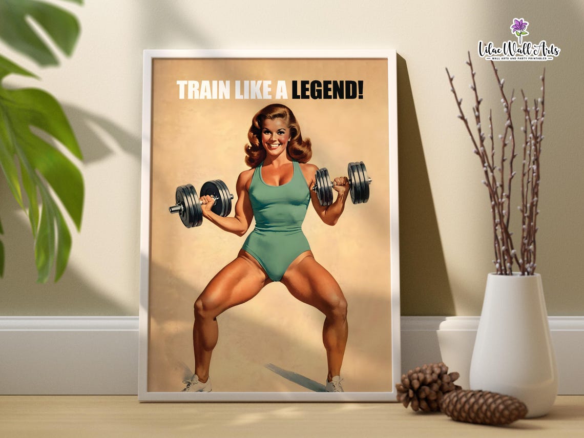 Barbell Gym Poster 50s Style Female Bodybuilding Art Gym Gifts For Woman Weightlifting Artwork Gym Art Print Workout Poster Discipline - Image 3