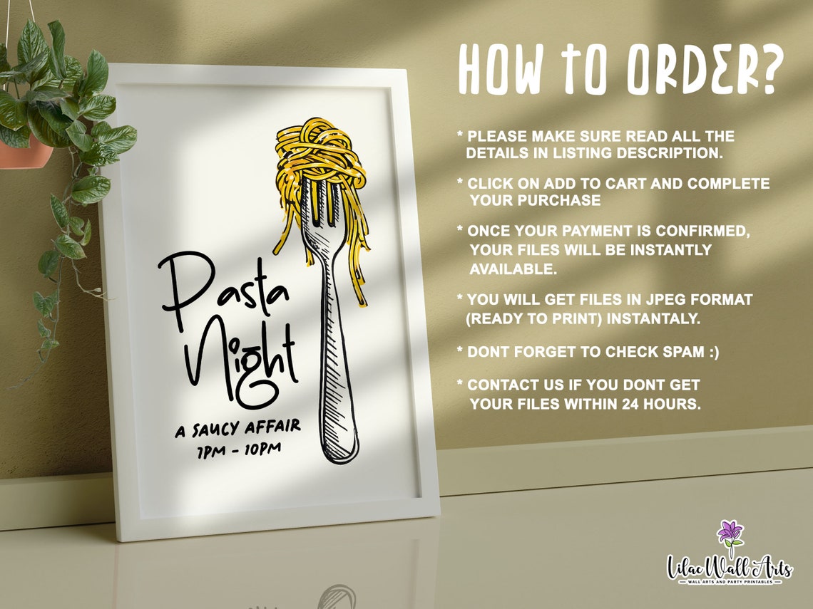 Pasta Night A Saucy Affair Funny Kitchen Poster Fork Spaghetti Decor - Image 4
