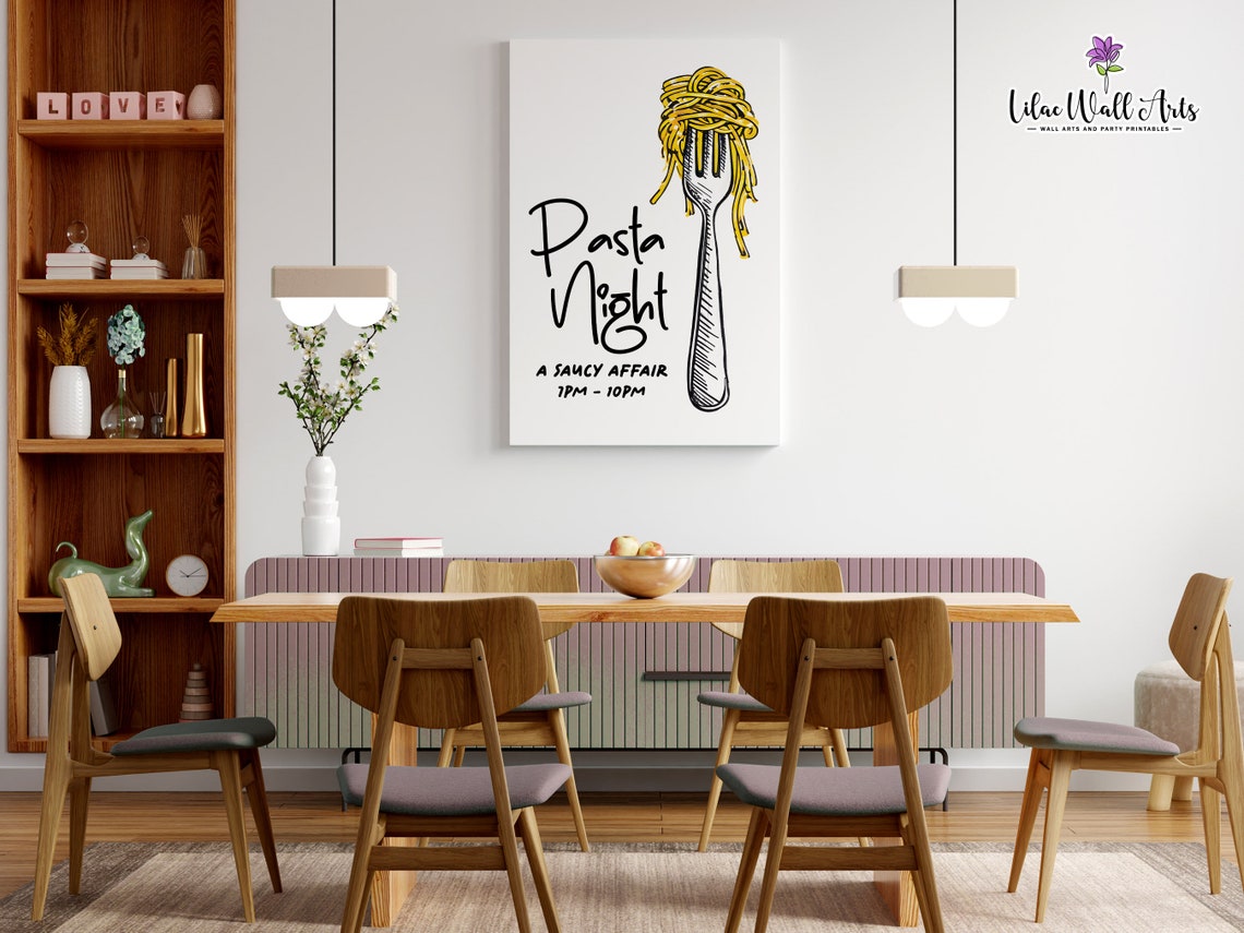 Pasta Night A Saucy Affair Funny Kitchen Poster Fork Spaghetti Decor - Image 3