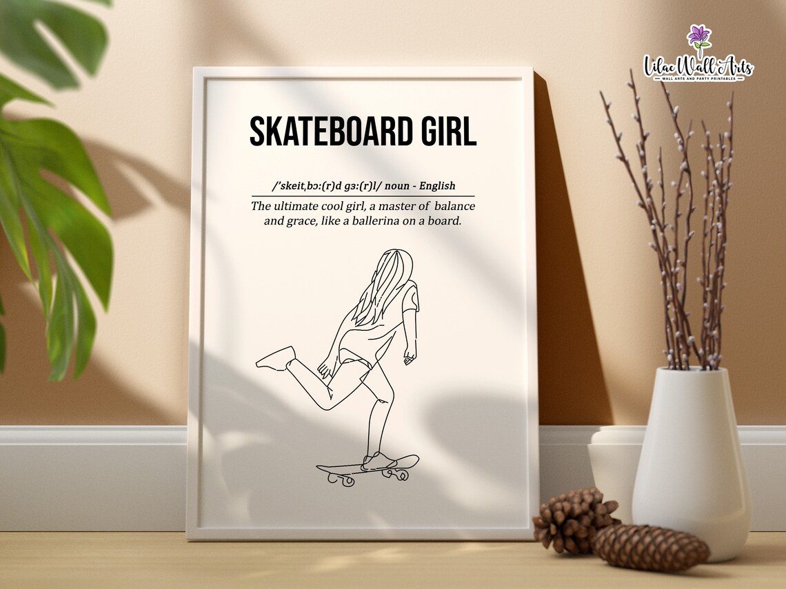 Skateboard Girl Definition Art Print, Teen Decor