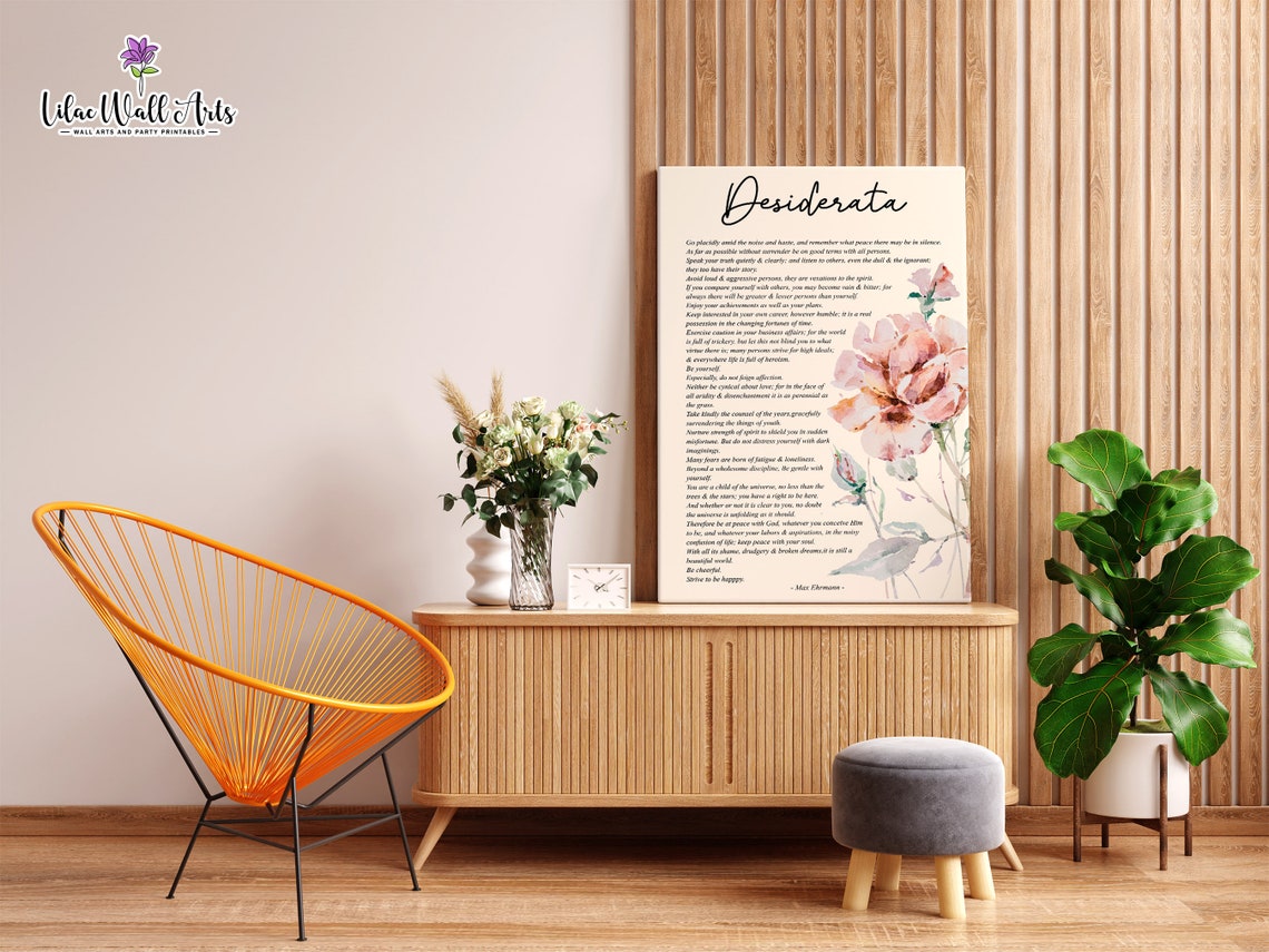 Desiderata Poem Max Ehrmann Pink Floral Watercolor Gift Poster - Image 3