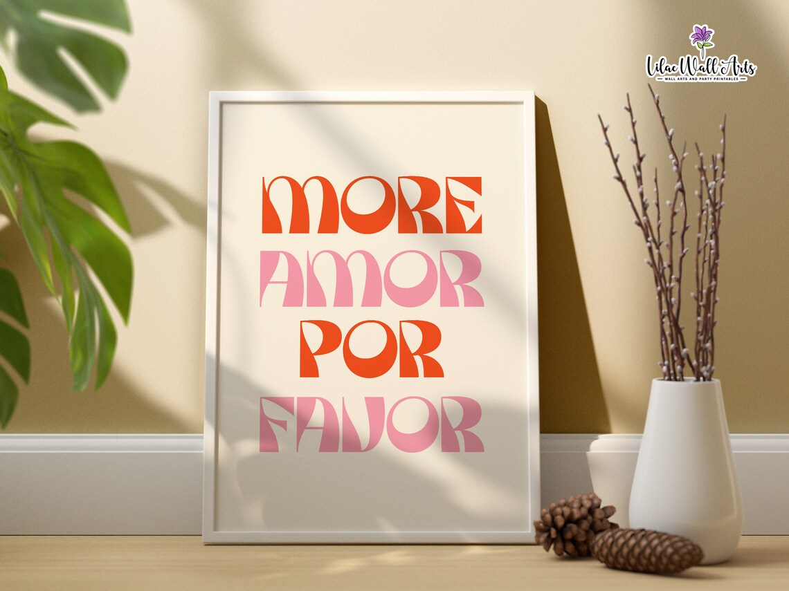 More Amor Por Favor Retro Groovy Orange Pink Love Quote Poster - Image 6
