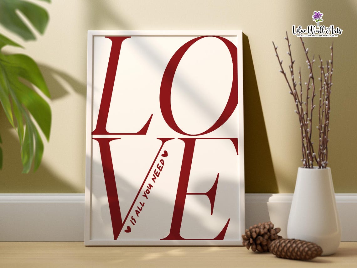 Love Is All You Need Red Typography Minimalist Romance Poster - Image 3