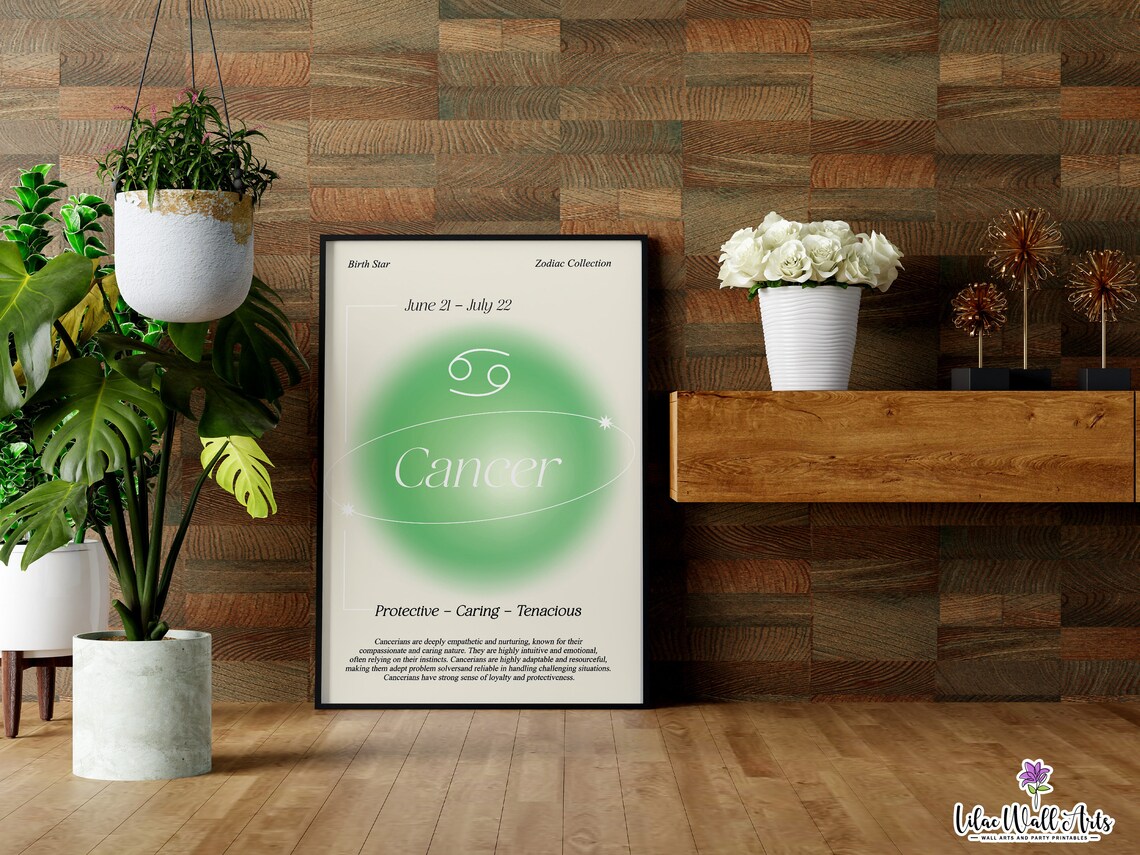Cancer Zodiac Green Aura Poster June 21 July 22 Birth Star Gift - Image 3
