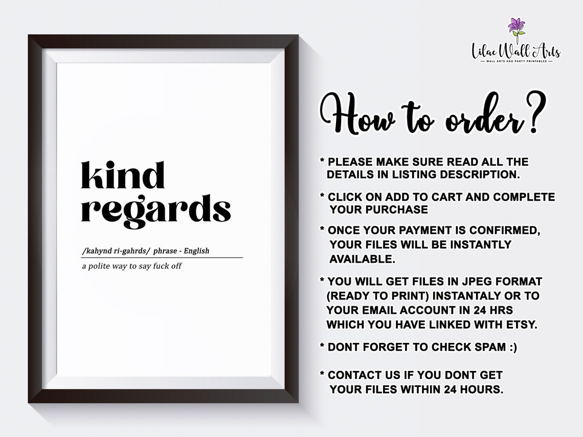 Kind Regards Definition Funny Office Email Humor Typography Poster - Image 2