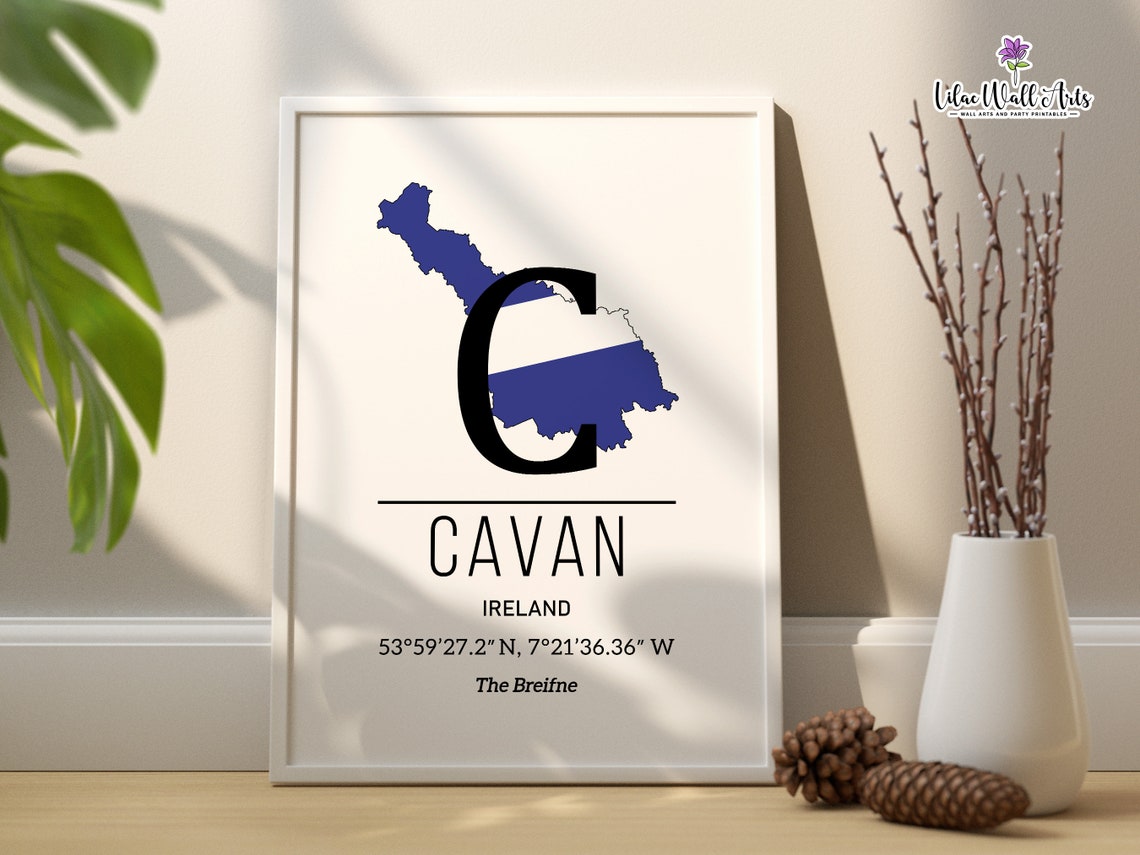 County Cavan Map The Breifne Blue White Monogram Travel Poster