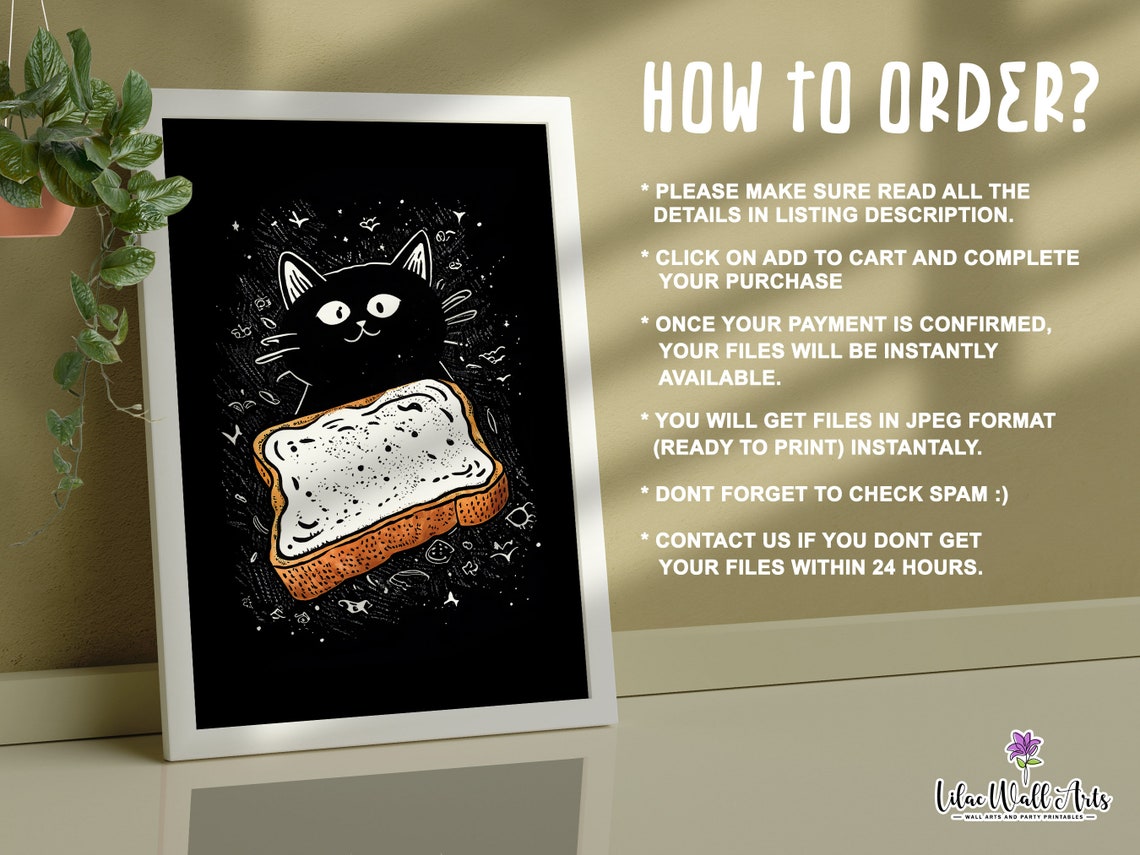 Black Cat Toast Funny Kitchen Poster Quirky Cat Art Bread Decor - Image 2