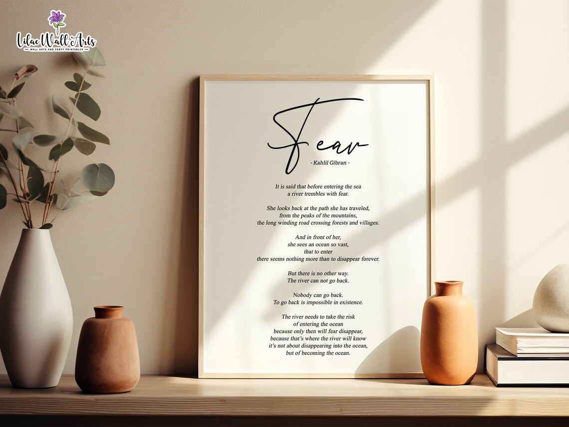 Fear Kahlil Gibran Poem Poster River and Ocean Quote Minimal Typography - Image 4