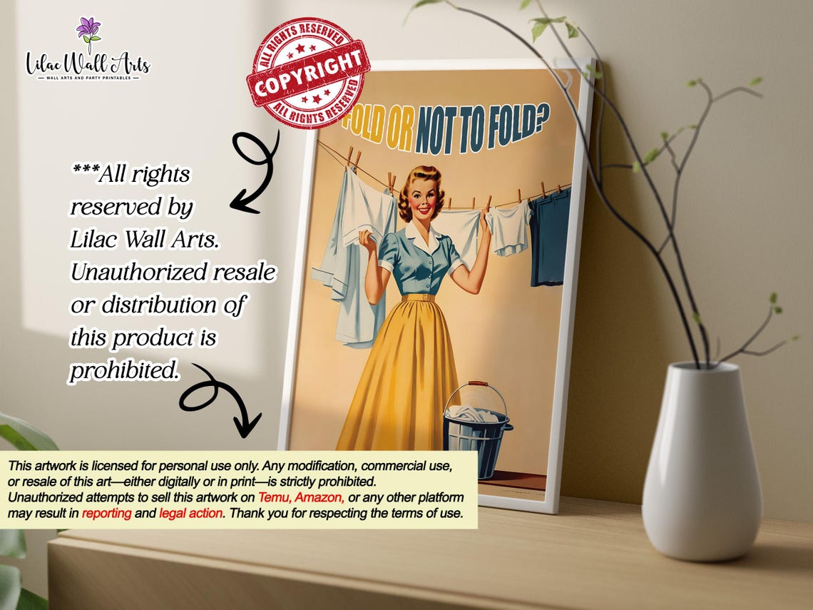 Fold or Not to Fold Retro 1950s Laundry Room Vintage Art Poster - Image 2
