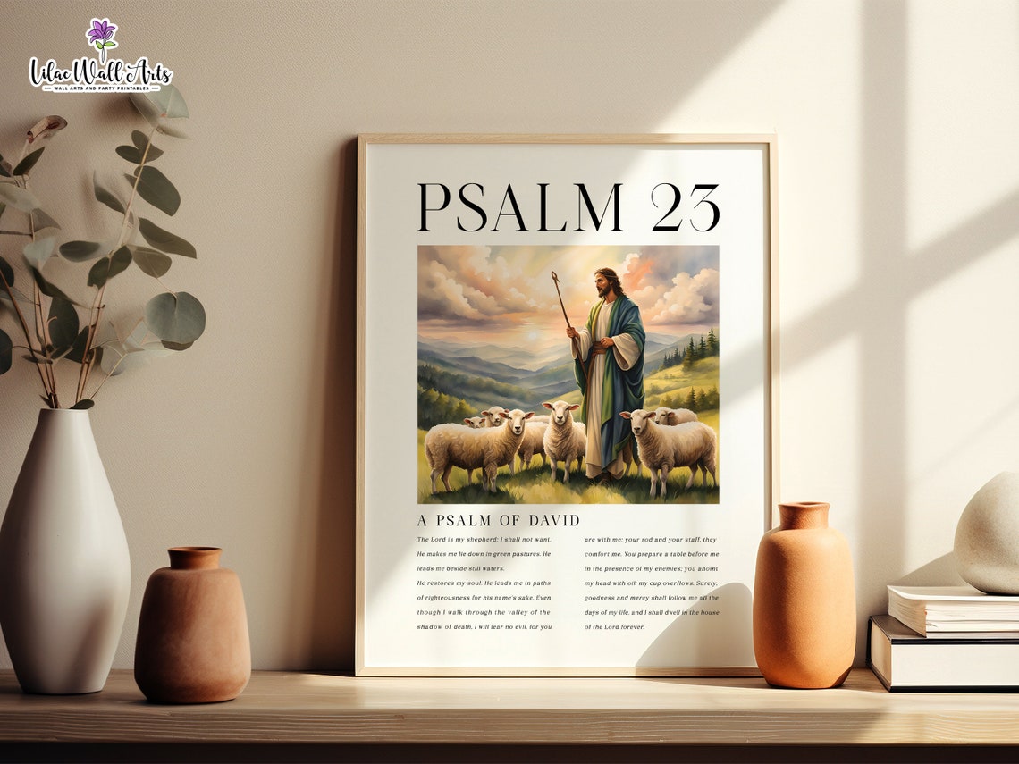 Psalm 23 Jesus With Sheep Sunset Bible Verse Christian Wall Art - Image 6