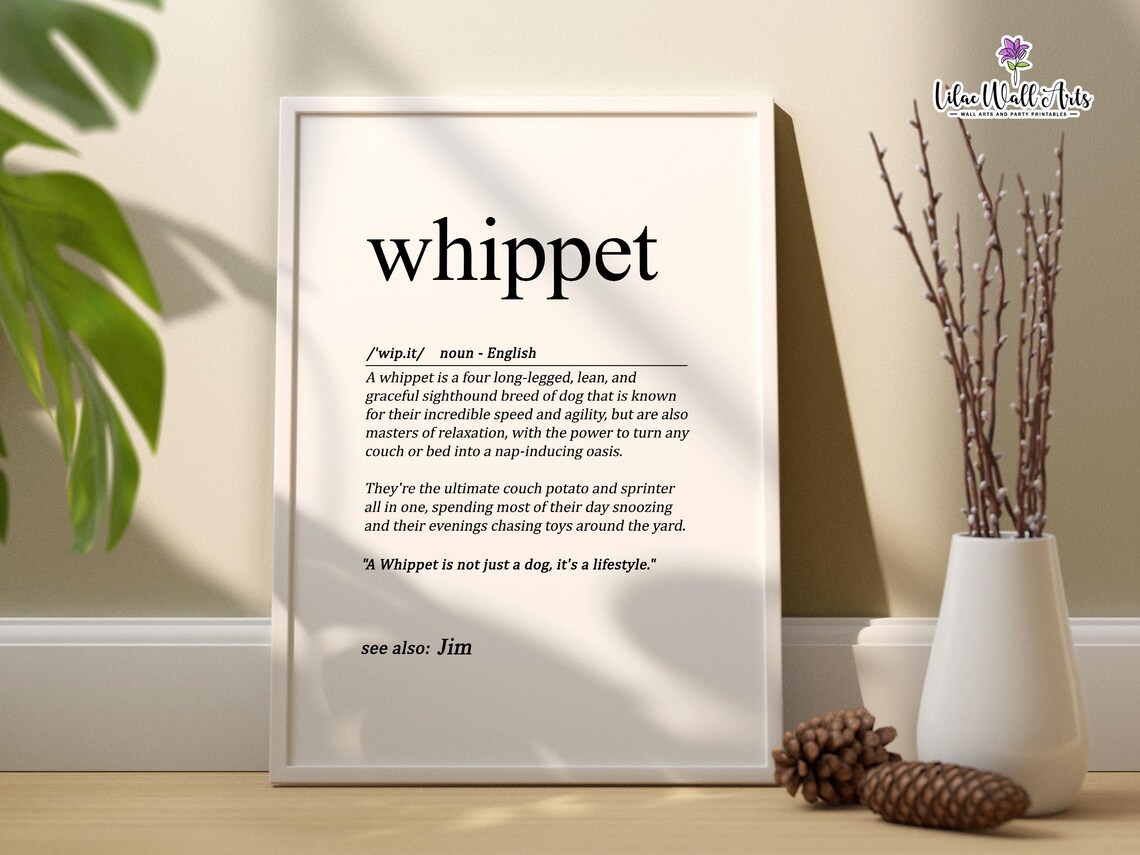Whippet Dog Definition Art Print, Minimalist Portrait