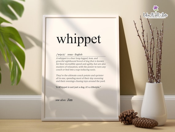 Whippet Dog Definition Art Print, Minimalist Portrait