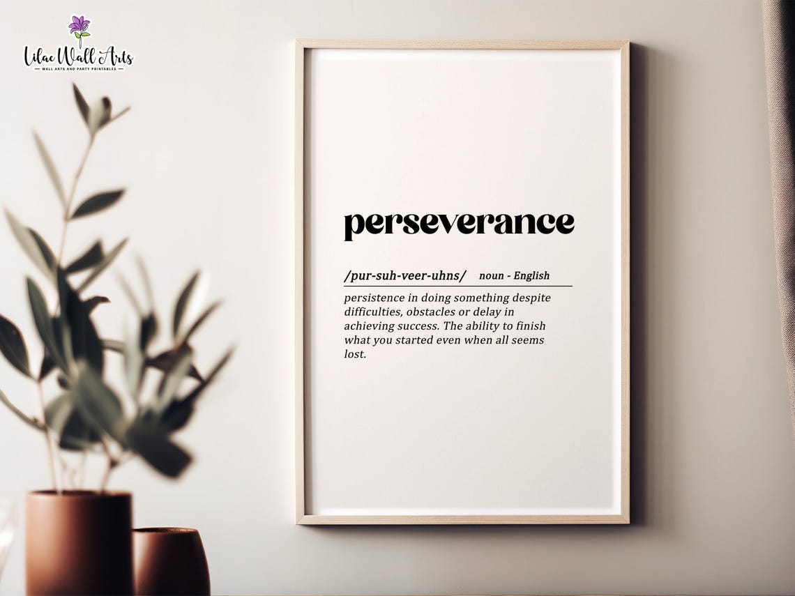 Perseverance Definition Motivational Dictionary Art Typography Poster