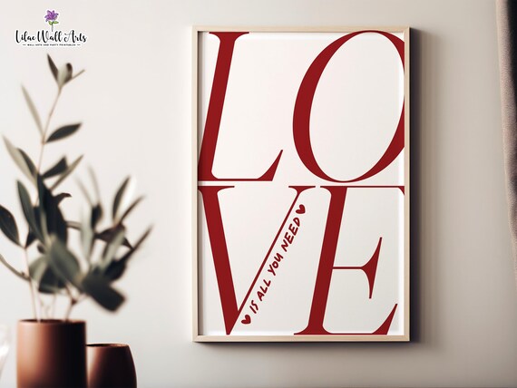 Love Is All You Need Red Typography Minimalist Romance Poster