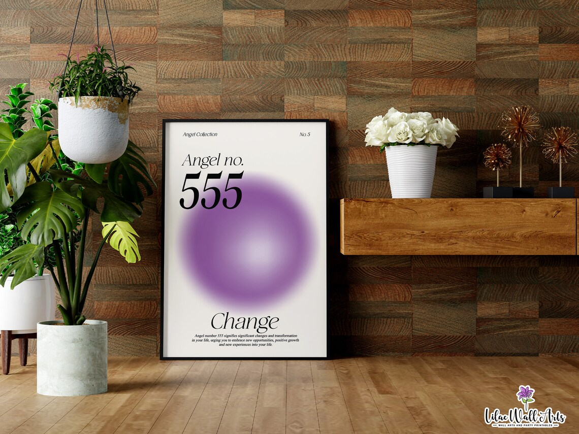 Angel Number 555 Change Purple Aura Transformation Growth Poster - Image 2
