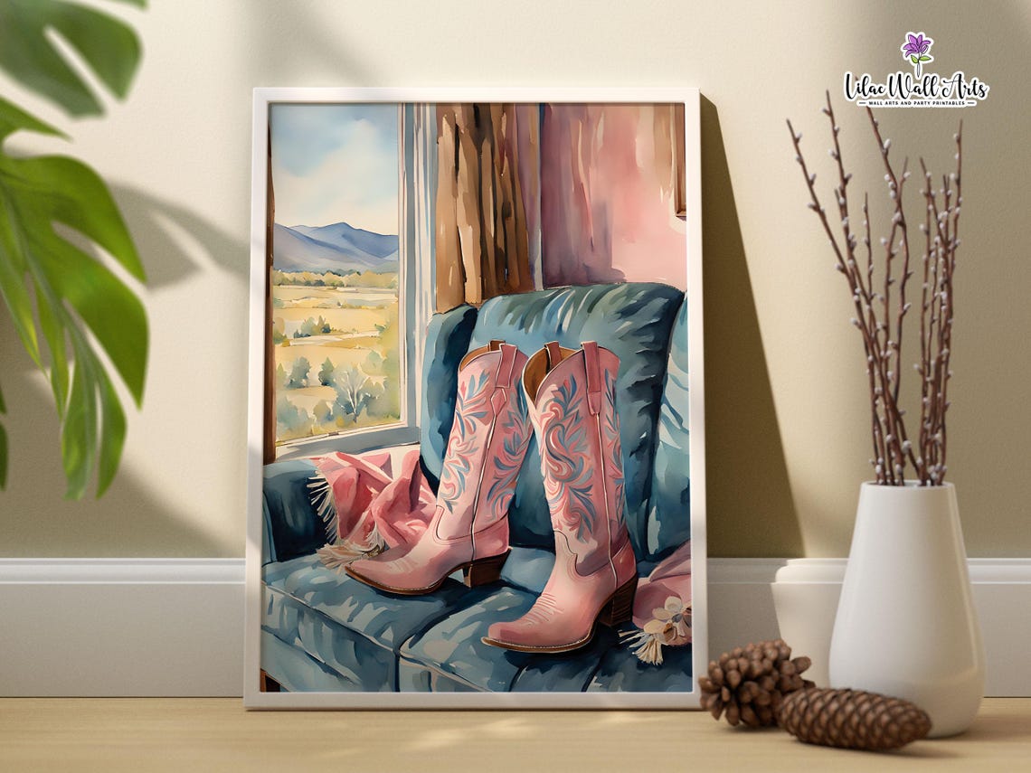 Pink Cowgirl Boots Prints Barbiecore Decor Pink Apartment Dcor Pink Cowgirl Prints Retro Pink Preppy Wall Art Preppy Dorm Room Cowgirl - Image 3