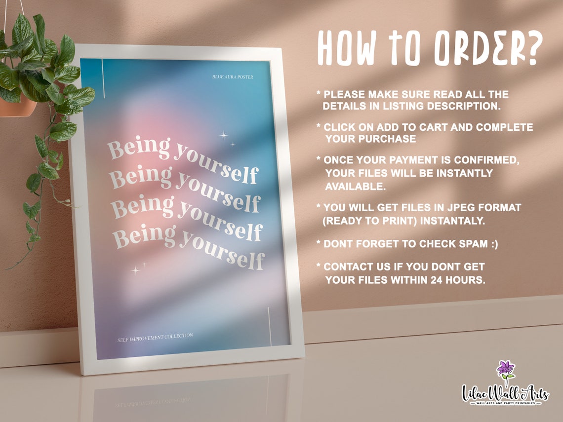 Being Yourself Blue Aura Self Improvement Quote Affirmation Poster - Image 3