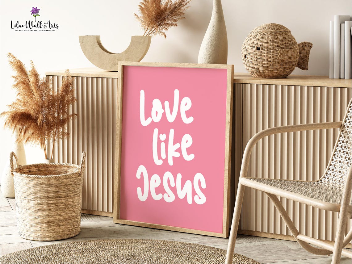 Love Like Jesus Pink Playful Lettering Christian Gift Nursery Poster - Image 2