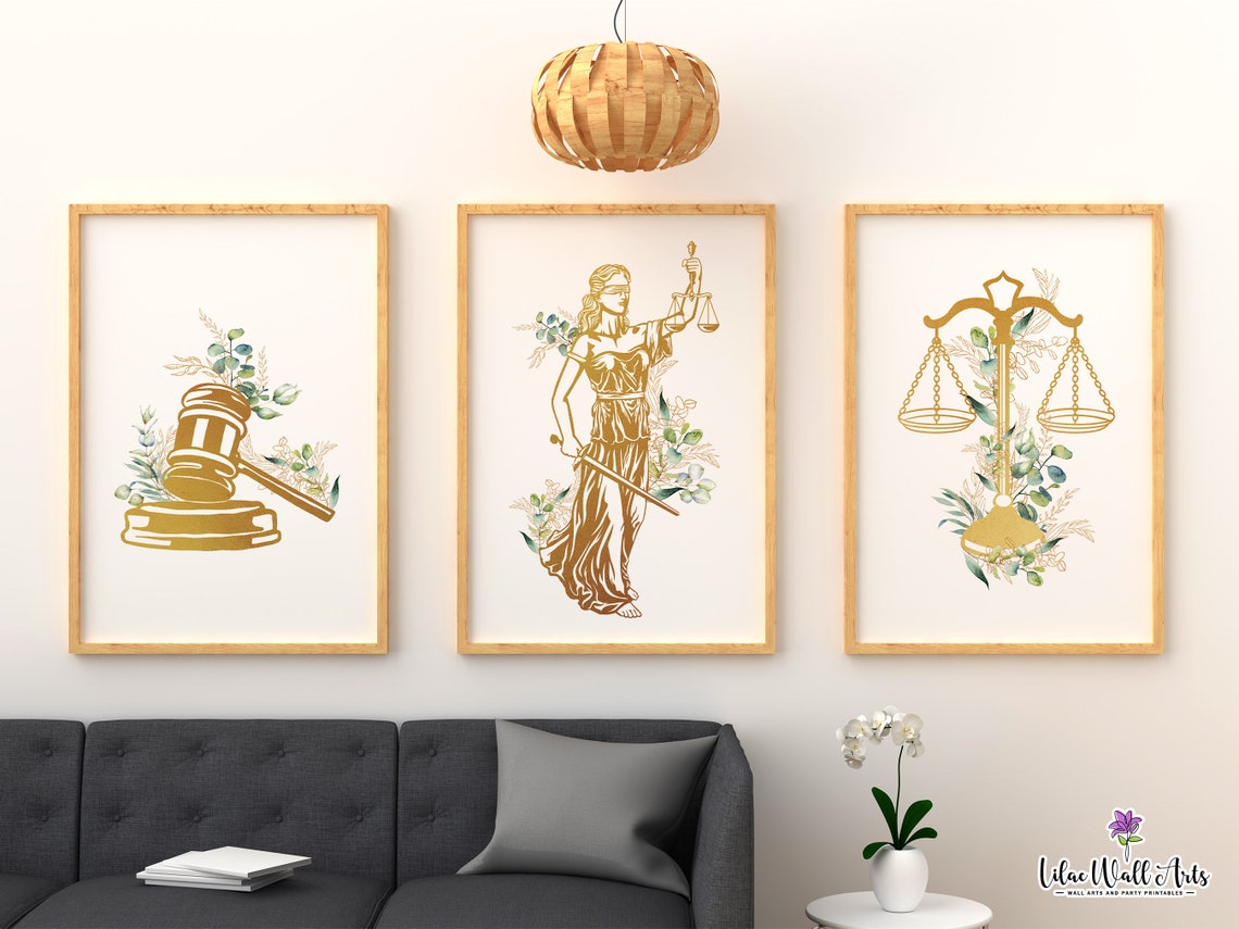 Lady Justice Gavel Scales Gold Floral Trio Law Office Decor Poster - Image 4