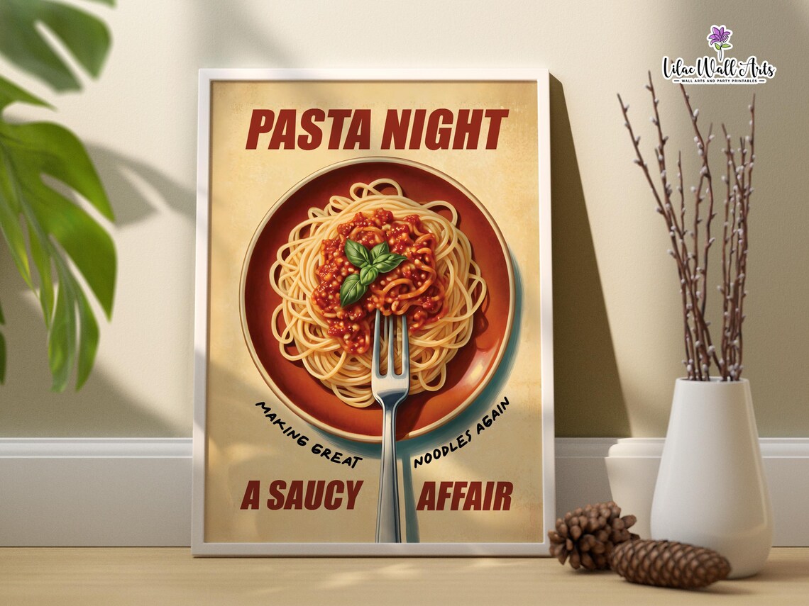 Pasta Night A Saucy Affair Retro Italian Kitchen Food Poster