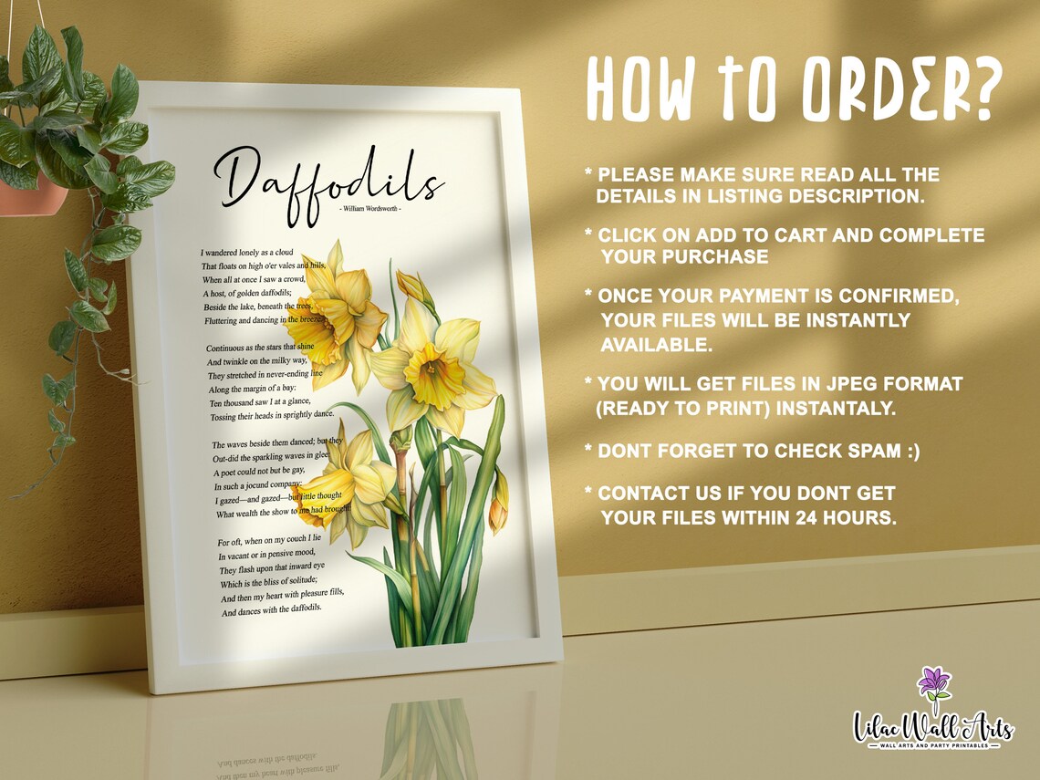 Daffodil Poetry Print, Wordsworth Botanical Poster - Image 3