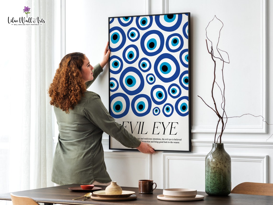 Evil Eye Nazar Pattern Maximalist Blue Eyes Protection Text Poster - Image 3