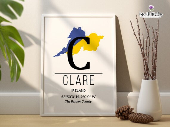County Clare Ireland Print Ireland Art Irish Art Ireland Wall Art Map Of Ireland Map Cliffs Of Moher Counties Of Ireland Irish Counties