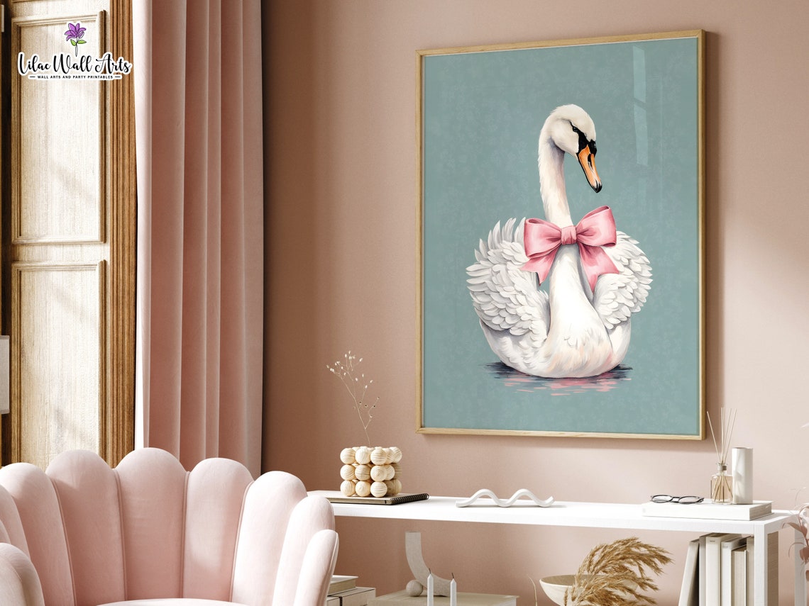 Swan Print Grandmillenial Art Coquette Room Dcor Swan Wall Art Swan Lake Swan Painting Bird Wall Art Feminine Wall Art Swan Original - Image 4