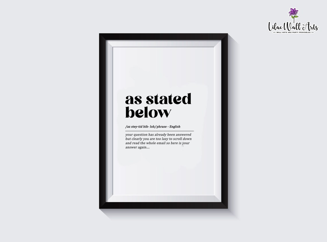 As Stated Below Funny Email Dictionary Definition Wall Print - Image 3
