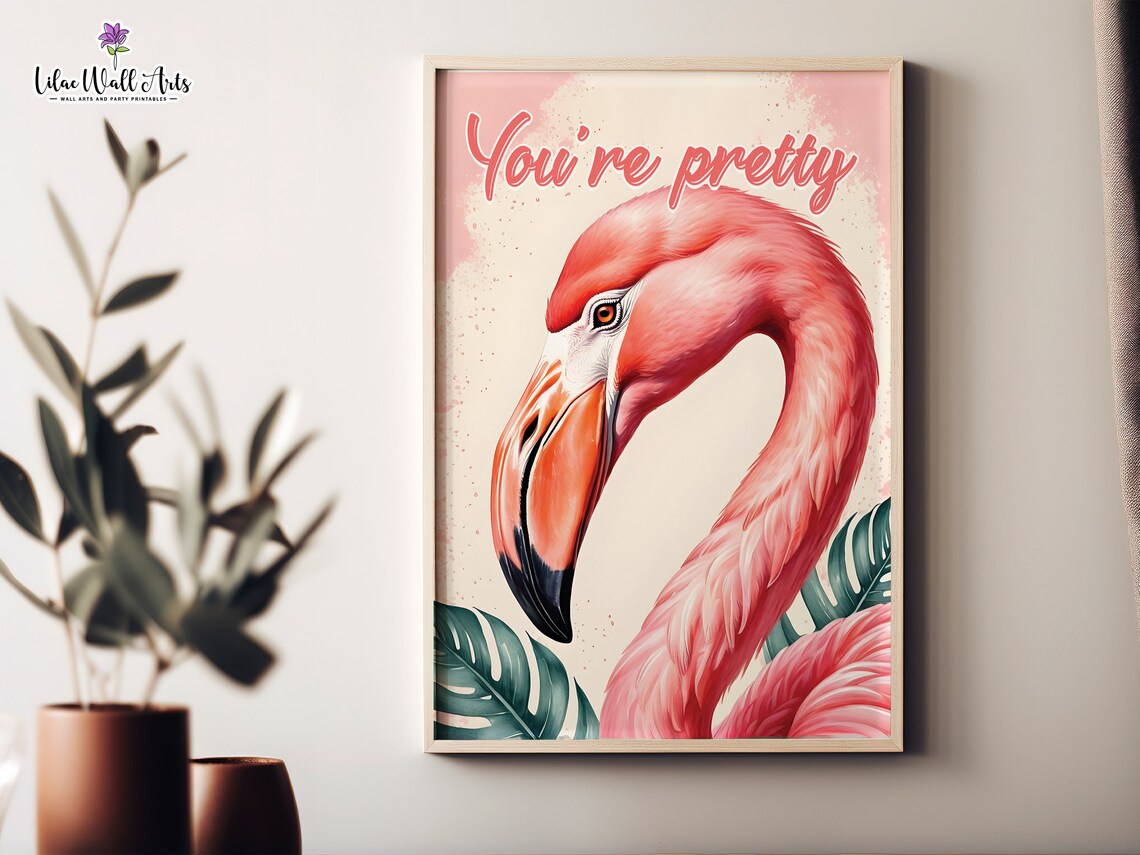 Youre Pretty Pink Flamingo Tropical Preppy Bathroom Art Poster
