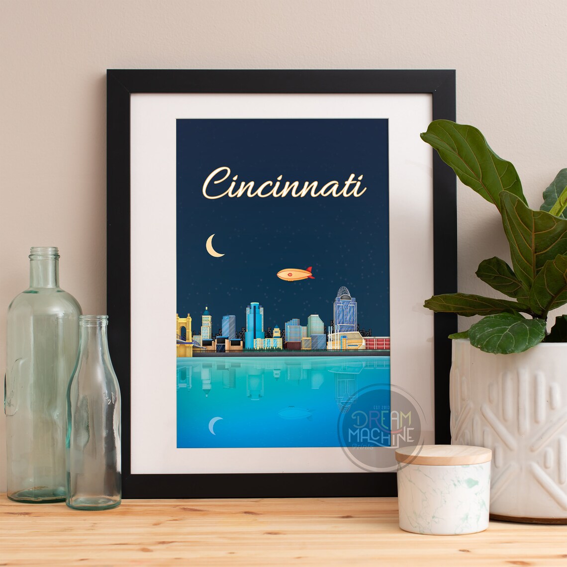 Cincinnati Skyline, Watercolor Travel Poster