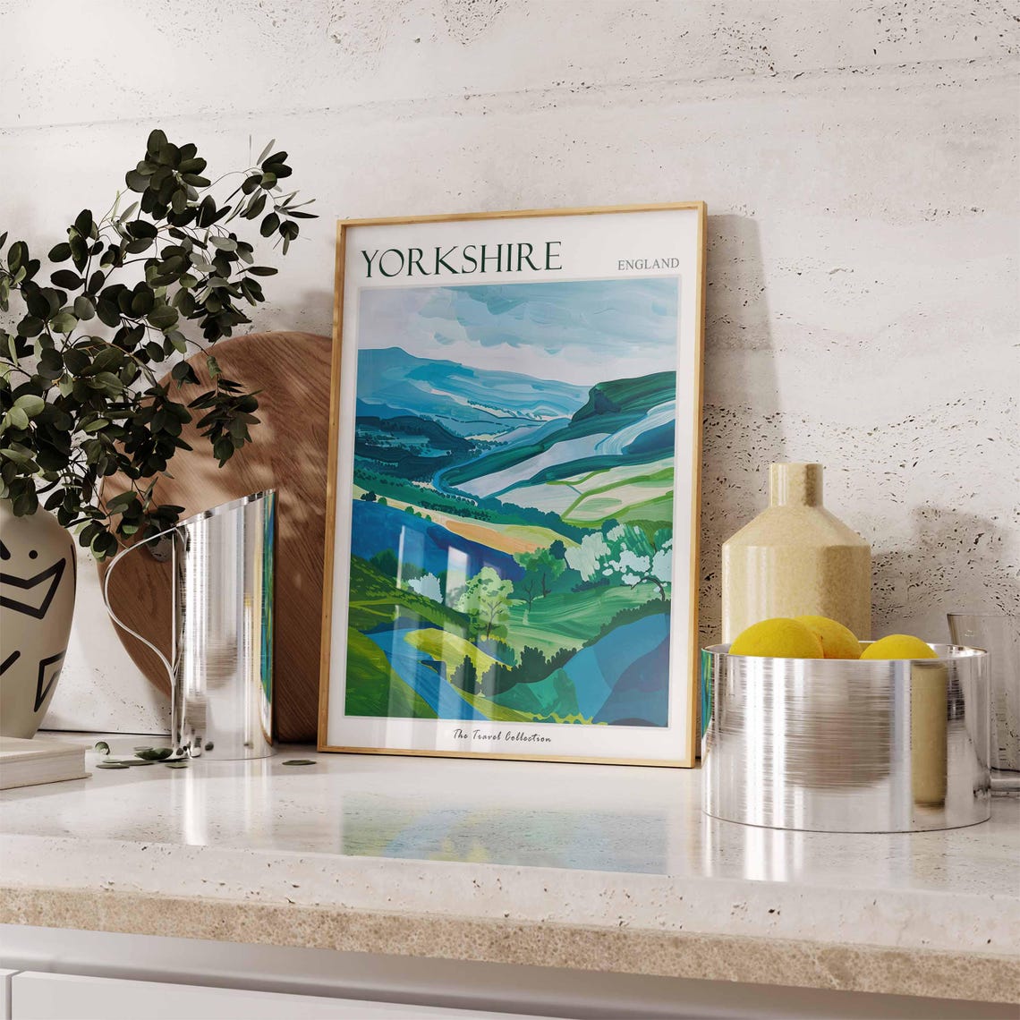 Yorkshire Rolling Hills River Valley Blue Landscape Art Poster - Image 3
