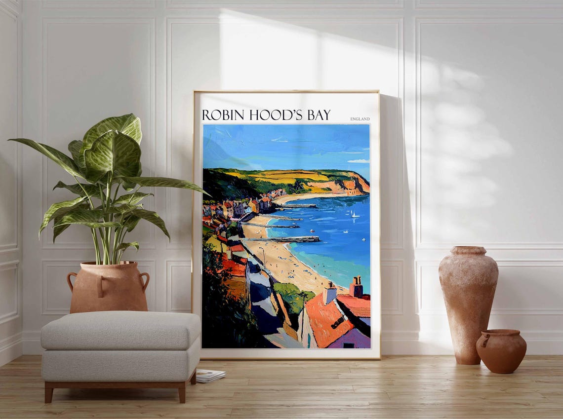 Robin Hood's Bay England Aerial Rooftops Beach Cliffs Poster - Image 4