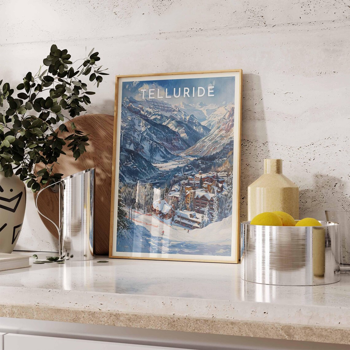 Telluride Watercolor Town Beneath Rugged Snowy Peaks Colorado Poster - Image 2