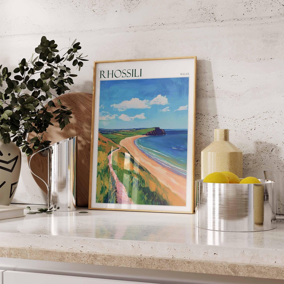 Rhossili Bay Poster Wales Poster Uk Travel Poster Coastal Wall Art British Decor Rhossili Travel Print Rhossili Wall Art Wales Decor - Image 3