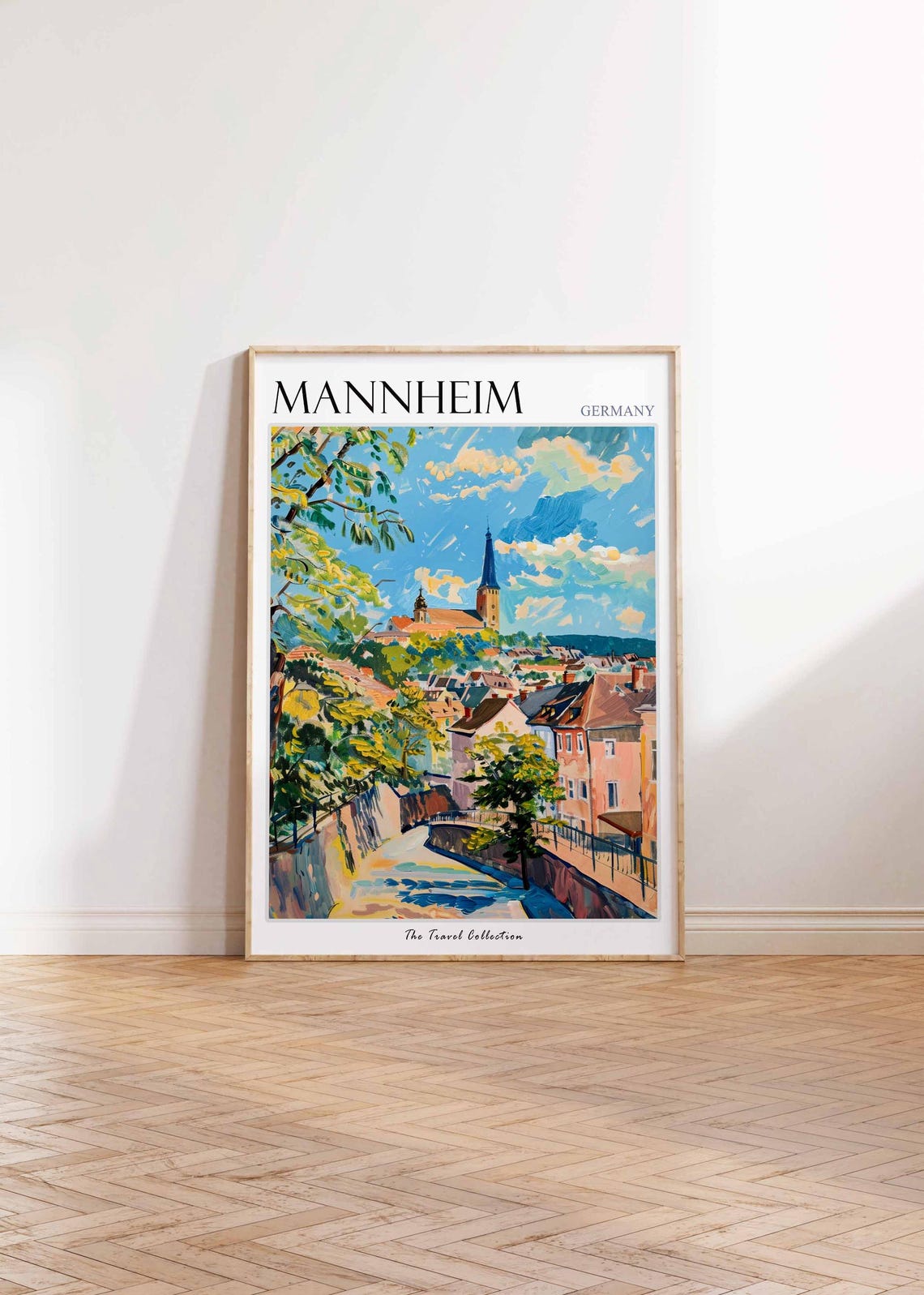 Mannheim Germany Sunlit Hillside Town Church Tower Summer Poster - Image 2