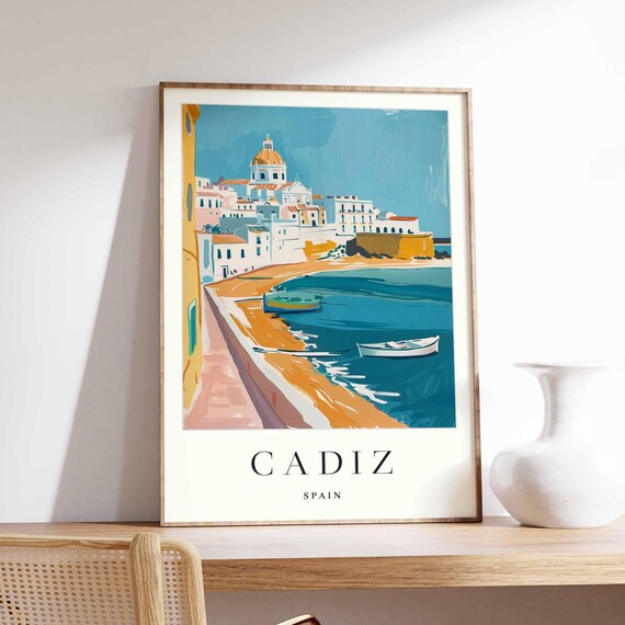 Cadiz Spain Old Harbor Boats Seaside Promenade Travel Wall Poster