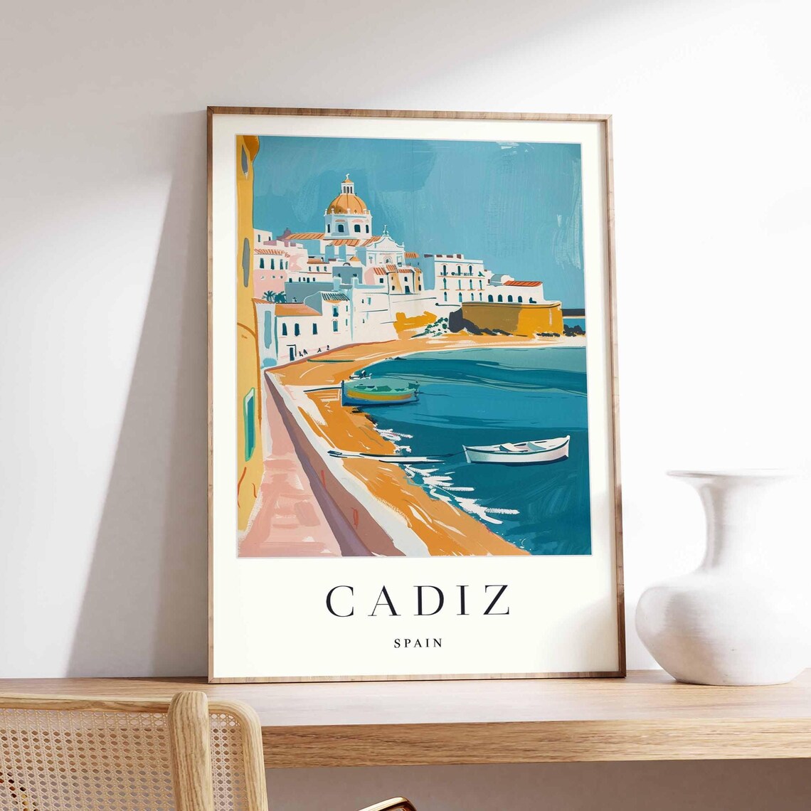 Cadiz Spain Old Harbor Boats Seaside Promenade Travel Wall Poster