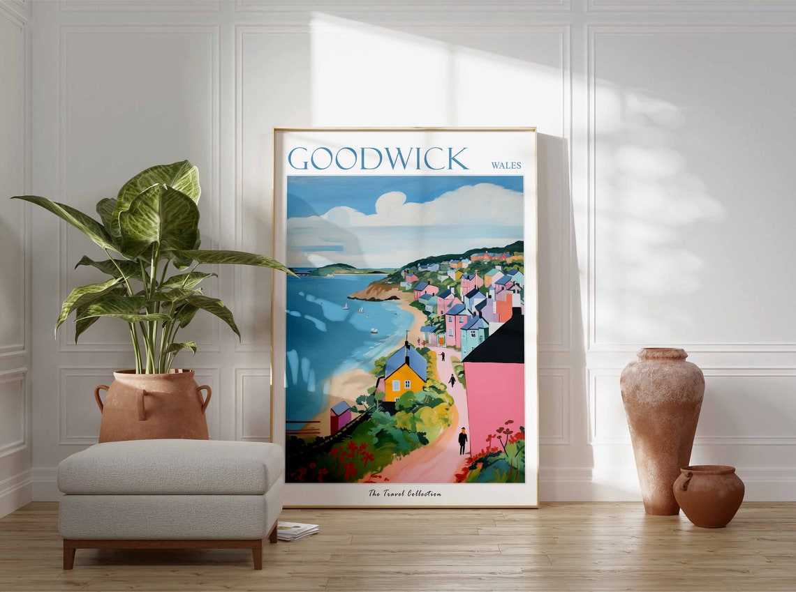 Goodwick Wales Colourful Cottages Coastal Path Headland Bay Poster - Image 3