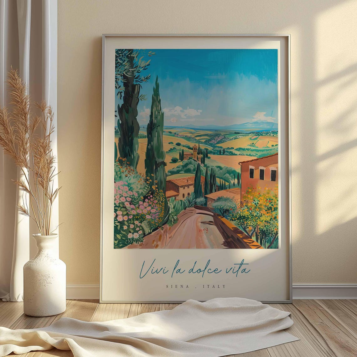 Siena Italy Cypress Lined Road Golden Fields Countryside Travel Poster - Image 2
