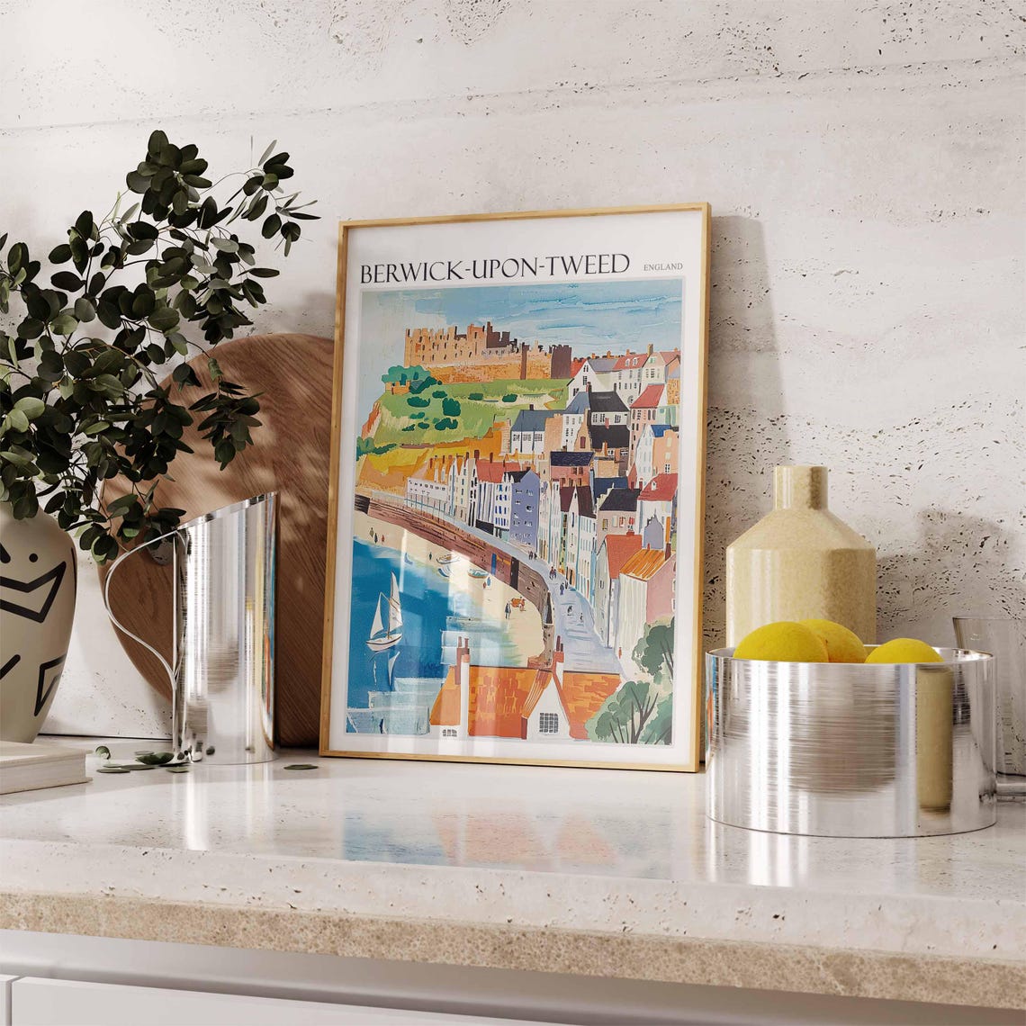 Berwick upon Tweed Castle Ruins Quayside Houses Whimsical Poster - Image 2