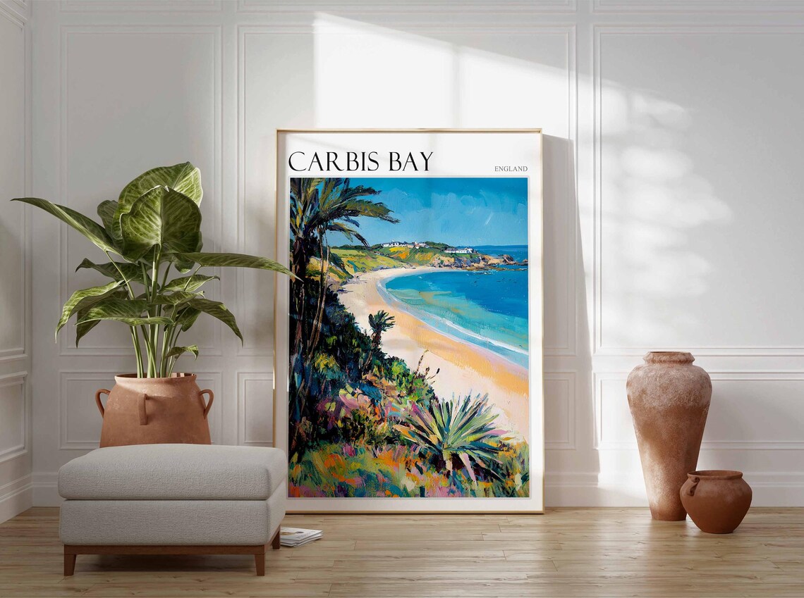 Carbis Bay England Golden Sandy Cove Cliff Beach Scenic Travel Poster - Image 3