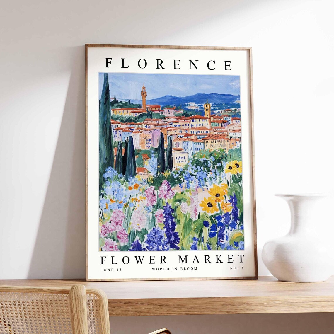 Florence Flower Market Blue Sky Sunset River Floral Art Poster