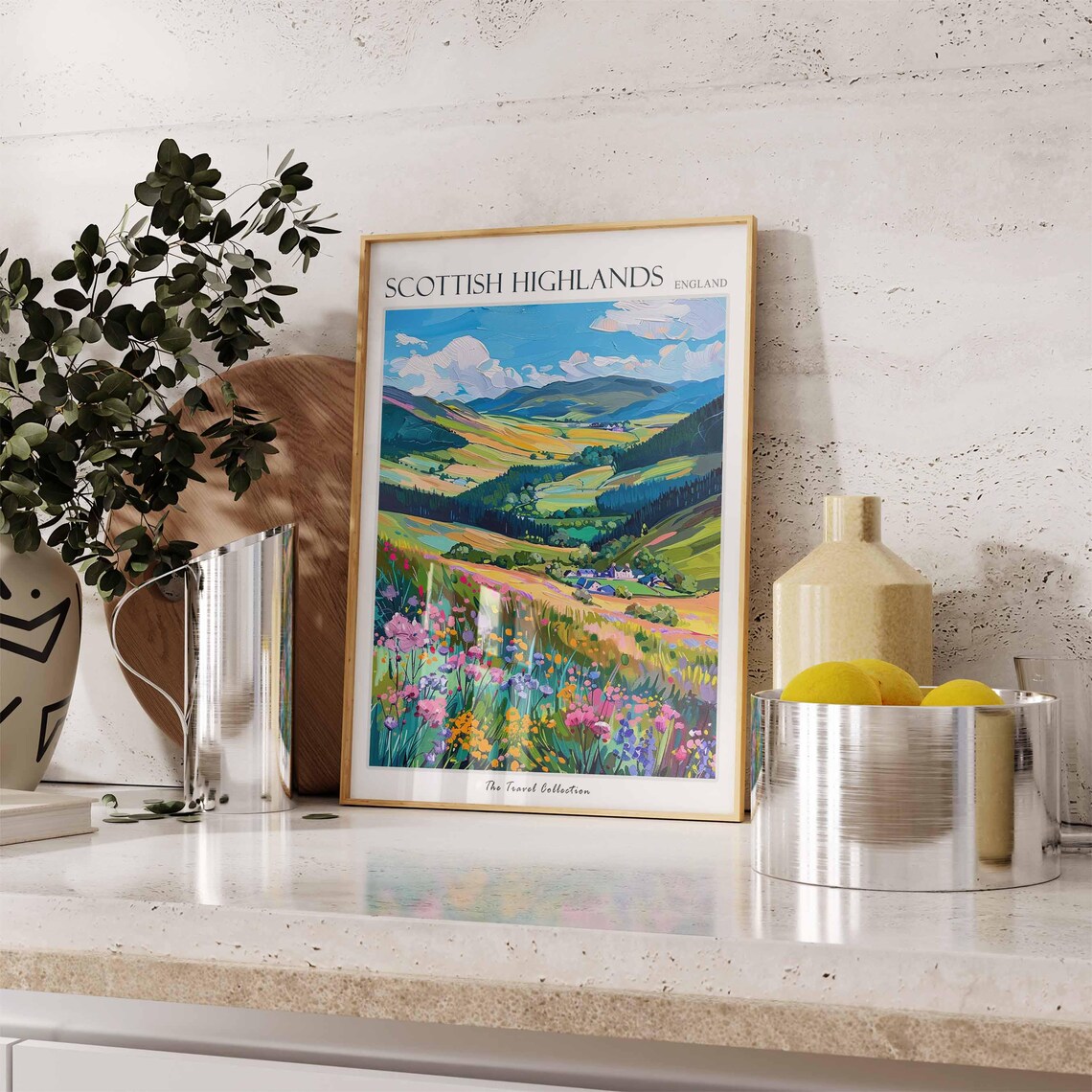 Scottish Highlands Layered Valley Wildflower Vista Travel Poster - Image 3