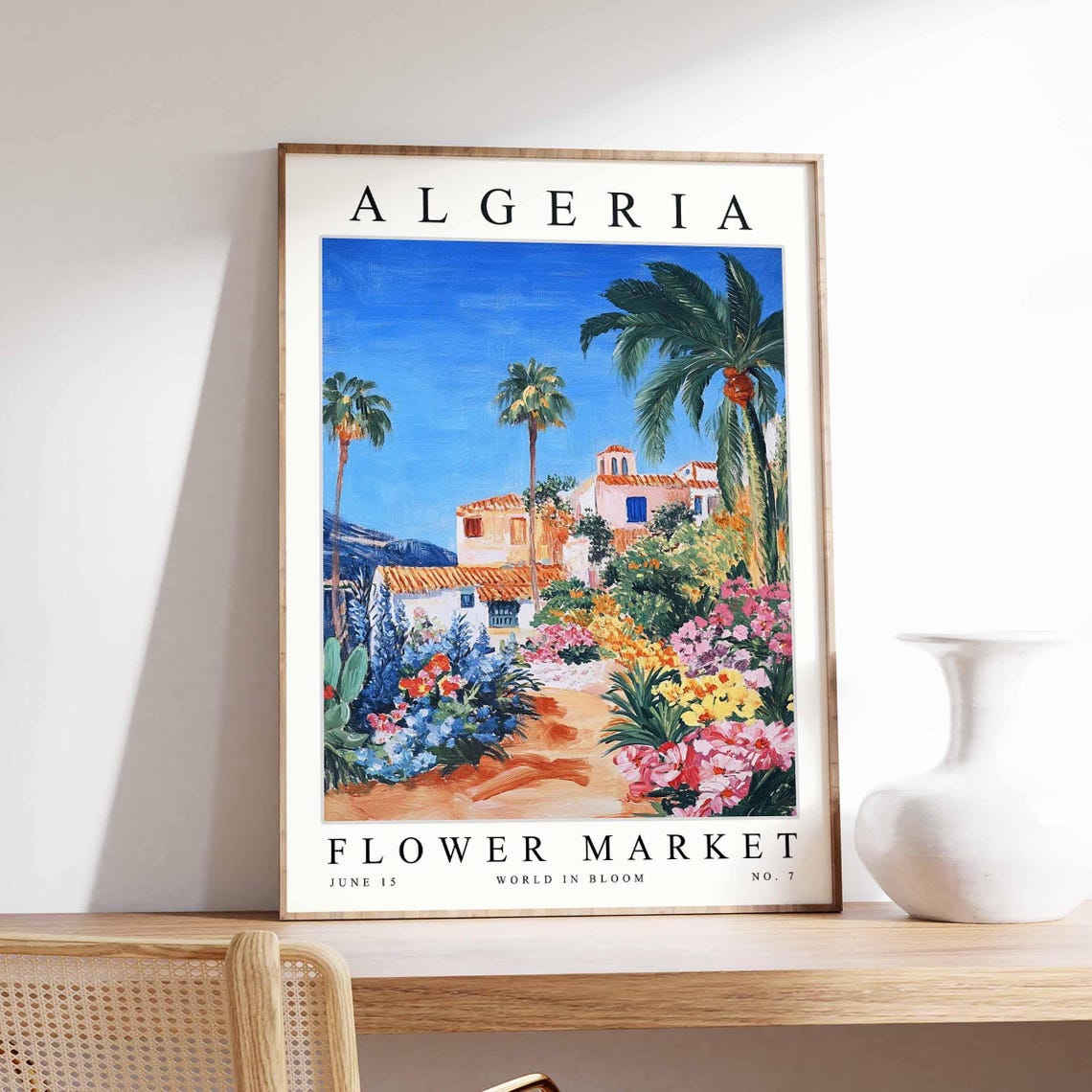Algeria Whitewashed Villa Terracotta Palm Garden Bloom Poster