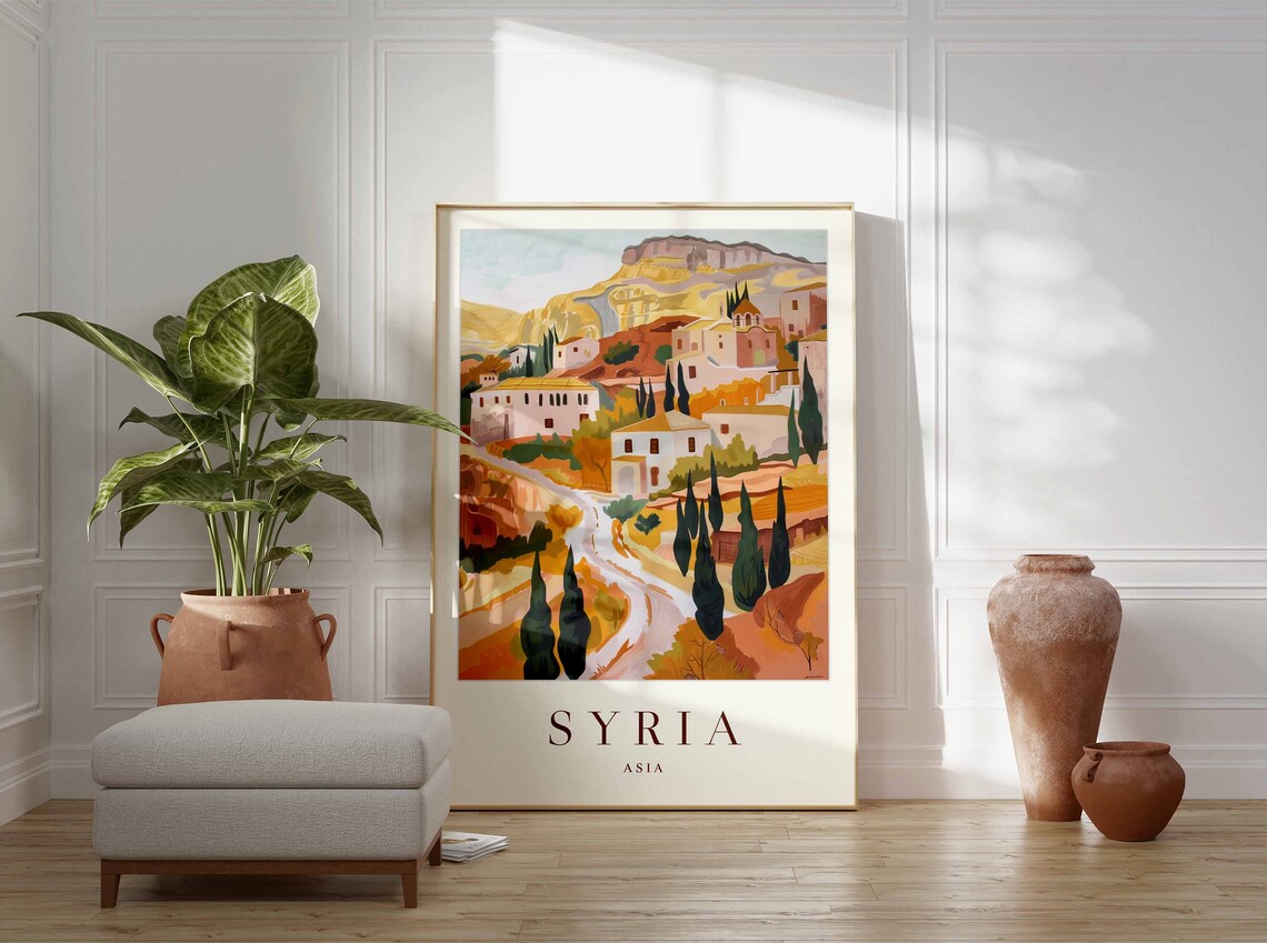 Syria Hillside Old Village Cypress Trees Golden Plateau Asia Poster - Image 3