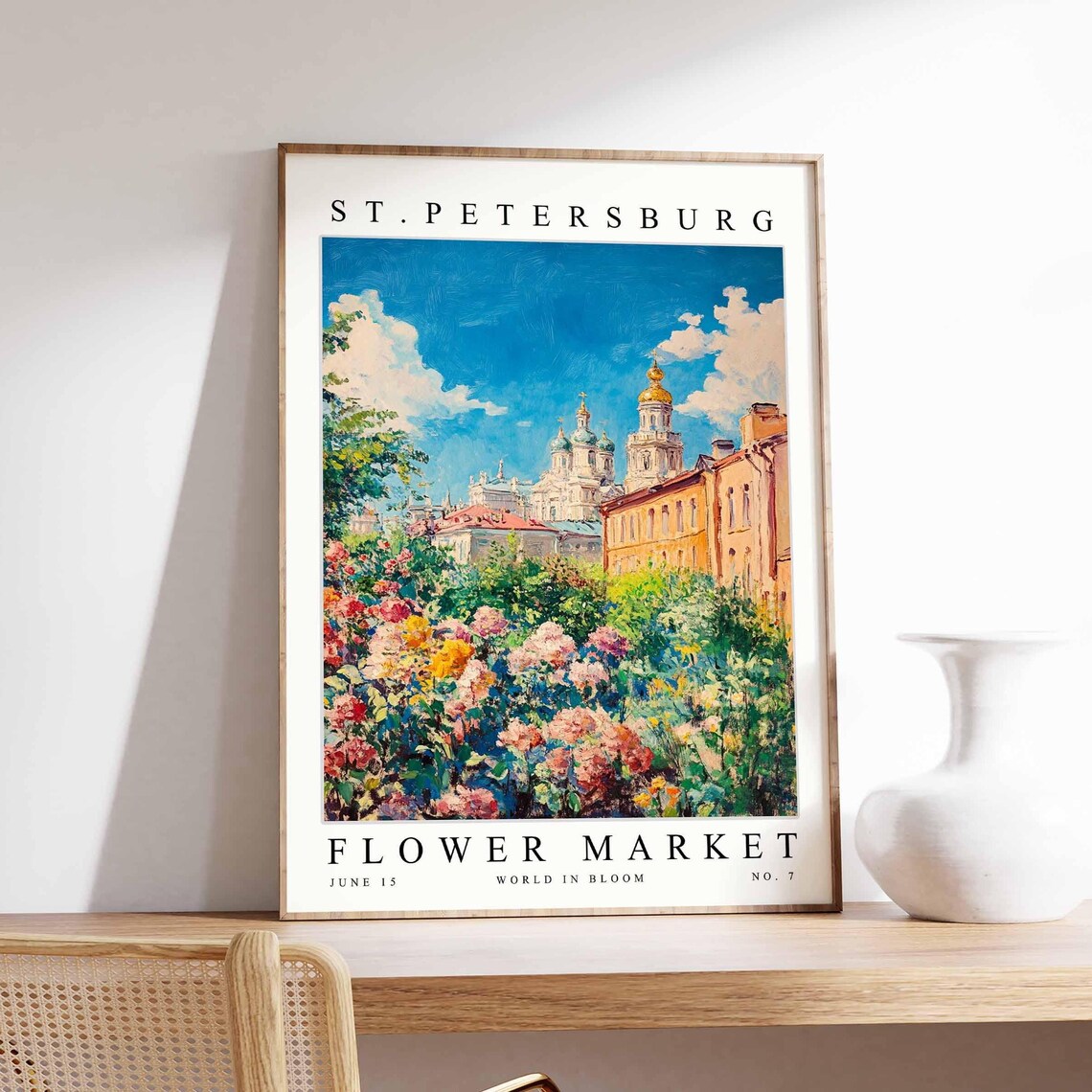 St. Petersburg City Skyline Domes Pink Flower Garden Art Poster